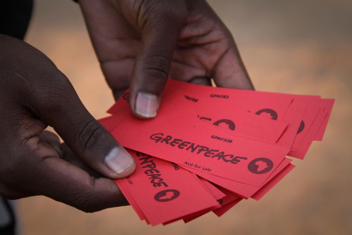 Tickets for the World Cup final match at the Jericho community center where the game will be shown on a big screen. The Jericho project, a solar powered public viewing area for the World Cup, was initiated by Greenpeace Africa, marrying entertainment with education and proving how solar power has to be the solution for South Africa's energy crisis.